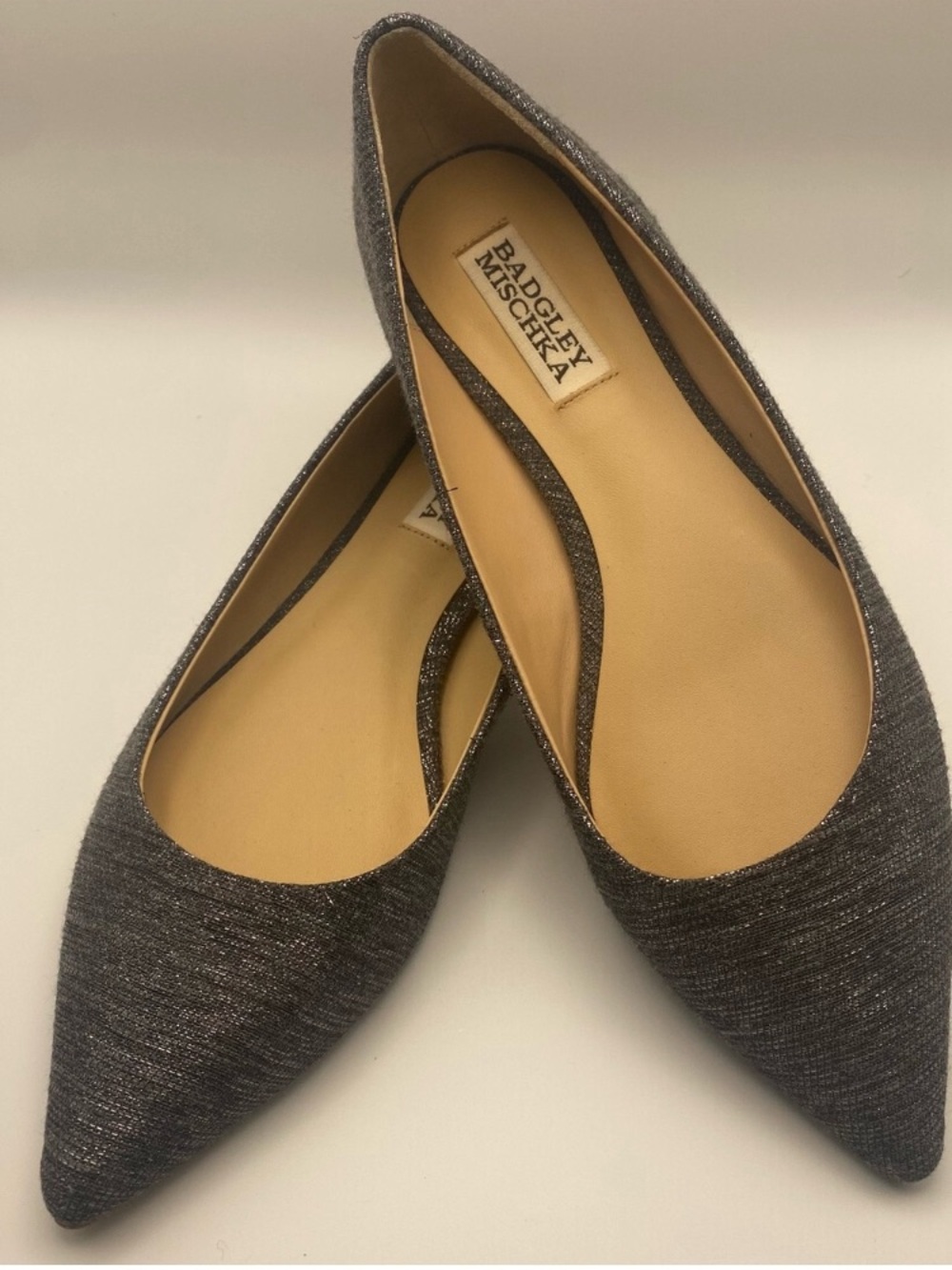 Badgley Mischka grey tweed pointy toe ballet flats academia fall winter 6.5